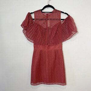 Keepsake Womens Ignite Cold Shoulder Mini Dress Red XS Sheer Pleated Lace Lined